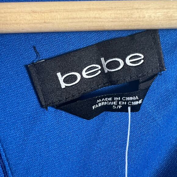 Bebe Fierce Deep V Plunge Side Cut Out Blue Ponte Dress Size S - Picture 10 of 12